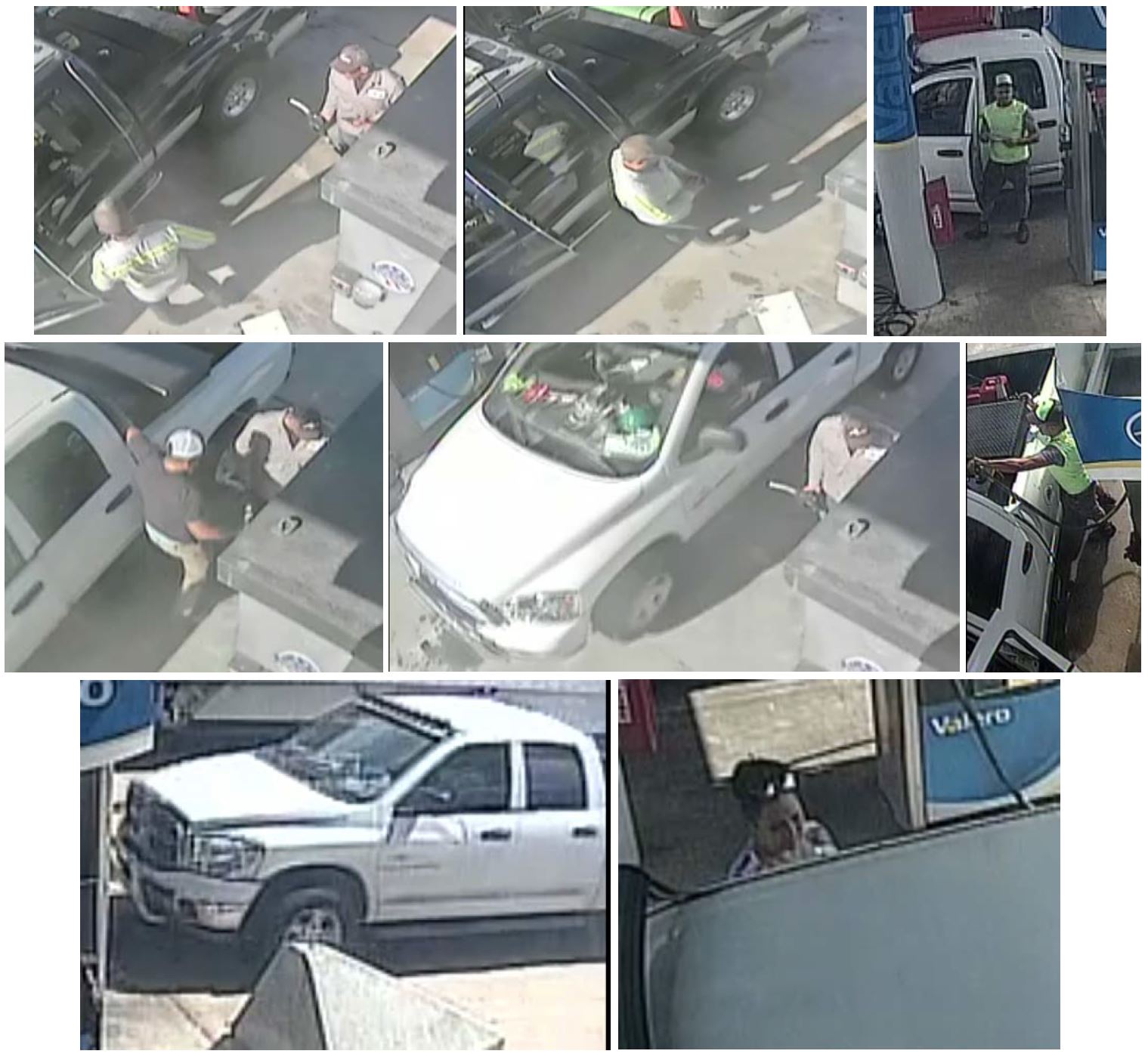 Collage of suspects at fuel pump.